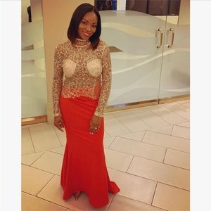 Angel brinks red and gold classy ball dress size small